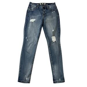 Peace + Love Rewash Mid Rise Distressed Skinny Jeans Blue Denim Sz 7/28